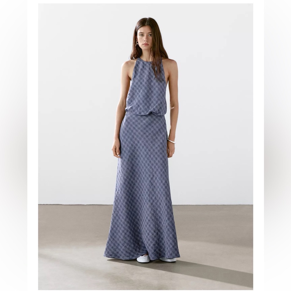 NEW Massimo Dutti Long Checkered Dress with Back Detail - Picture 8 of 12